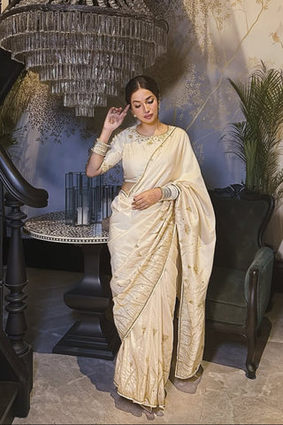 Leela Off White Tussar Silk Saree Leela Off White Tussar Silk Saree