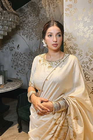 Leela Off White Tussar Silk Blouse Leela Off White Tussar Silk Blouse
