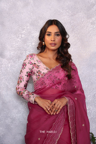 Tara Pink Printed Hand-Embroidered silk blouse Tara Pink Printed Hand-Embroidered silk blouse