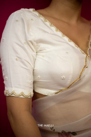 Heera White Hand-Embroidered Blouse Heera White Hand-Embroidered Blouse