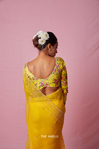 Tara Yellow Printed Hand-Embroidered silk blouse Tara Yellow Printed Hand-Embroidered silk blouse