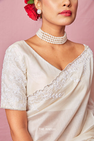 Champa White Hand Embroidered Blouse Champa White Hand Embroidered Blouse