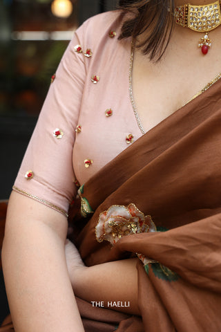 Noori Beige Hand-Embroidered Silk Blouse Noori Beige Hand-Embroidered Silk Blouse