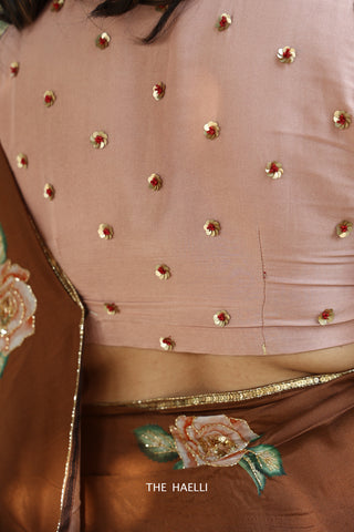 Noori Beige Hand-Embroidered Silk Blouse Noori Beige Hand-Embroidered Silk Blouse