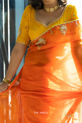 Maharaani Yellow Hand-Embroidered Silk Blouse Maharaani Yellow Hand-Embroidered Silk Blouse