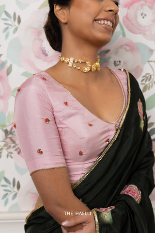 Noori Pink Hand-Embroidered Silk Blouse Noori Pink Hand-Embroidered Silk Blouse