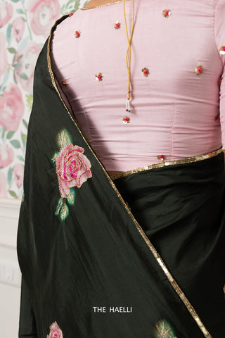 Noori Pink Hand-Embroidered Silk Blouse Noori Pink Hand-Embroidered Silk Blouse
