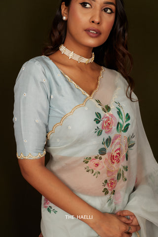 Heera Blue Hand-Embroidered Blouse Heera Blue Hand-Embroidered Blouse