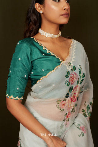 Heera Teal Hand-Embroidered Blouse Heera Teal Hand-Embroidered Blouse