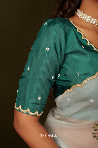 Heera Teal Hand-Embroidered Blouse Heera Teal Hand-Embroidered Blouse