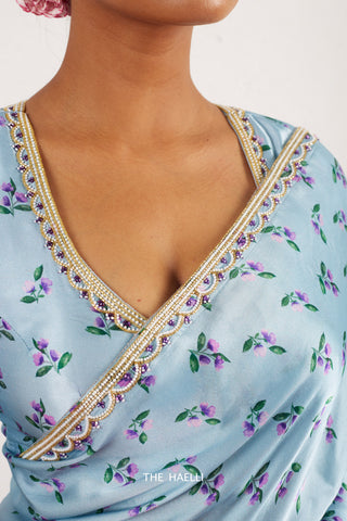 Roma Blue Satin Silk Blouse Roma Blue Satin Silk Blouse
