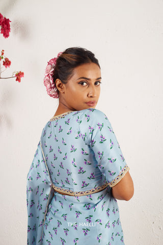 Roma Blue Satin Silk Blouse Roma Blue Satin Silk Blouse