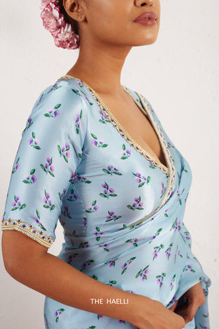 Roma Blue Satin Silk Blouse Roma Blue Satin Silk Blouse