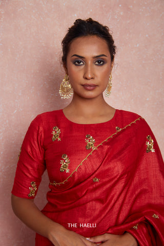 Pari Red Tussar Silk Blouse Pari Red Tussar Silk Blouse