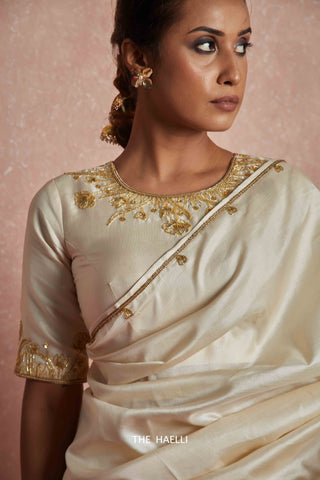 Leela Off White Tussar Silk Blouse Leela Off White Tussar Silk Blouse