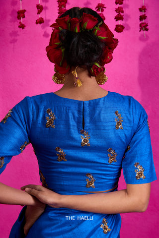 Pari Blue Tussar Silk Blouse Pari Blue Tussar Silk Blouse