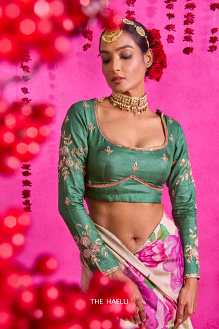 Firdaus Green Tussar Silk Blouse Firdaus Green Tussar Silk Blouse
