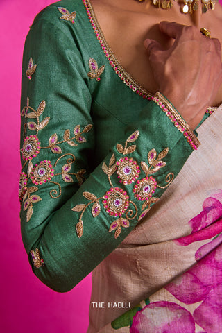 Firdaus Green Tussar Silk Blouse Firdaus Green Tussar Silk Blouse