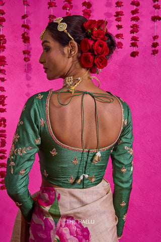 Firdaus Green Tussar Silk Blouse Firdaus Green Tussar Silk Blouse