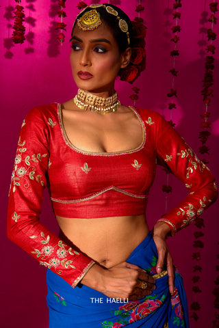 Firdaus Red Tussar Silk Blouse Firdaus Red Tussar Silk Blouse