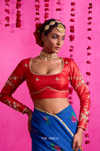 Firdaus Red Tussar Silk Blouse Firdaus Red Tussar Silk Blouse
