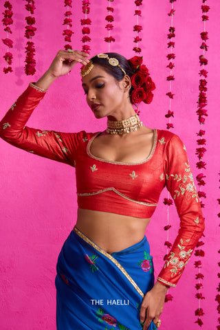 Firdaus Red Tussar Silk Blouse Firdaus Red Tussar Silk Blouse