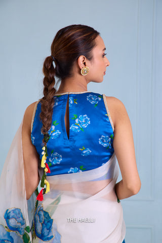 Raavi Blue Satin Silk Blouse Raavi Blue Satin Silk Blouse