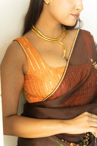 Sona Orange Hand-Embroidered Blouse Sona Orange Hand-Embroidered Blouse