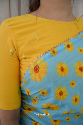 Sunflower Blue Cotton Saree Sunflower Blue Cotton Saree