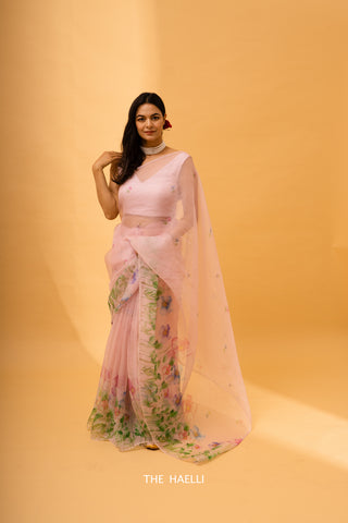 Paradise Garden Pink Organza Saree Paradise Garden Pink Organza Saree