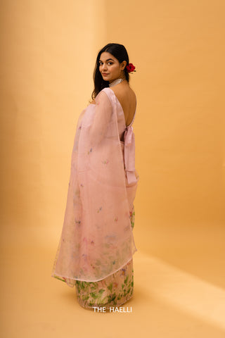 Paradise Garden Pink Organza Saree Paradise Garden Pink Organza Saree
