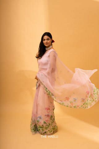 Paradise Garden Pink Organza Saree Paradise Garden Pink Organza Saree