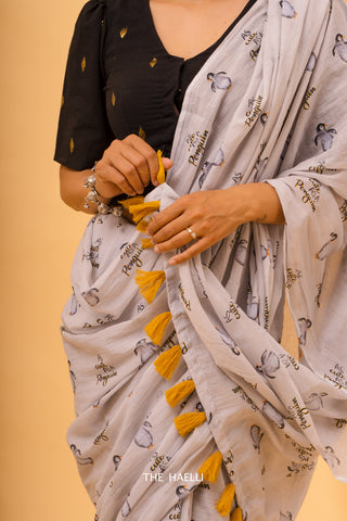 Penguin Grey Cotton Saree Penguin Grey Cotton Saree
