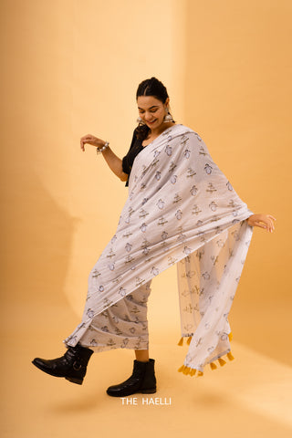 Penguin Grey Cotton Saree Penguin Grey Cotton Saree