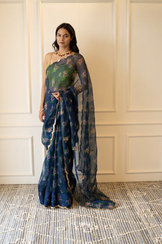 Chandani Blue Organza Silk Saree Chandani Blue Organza Silk Saree