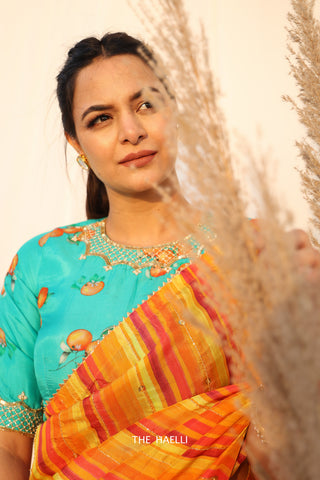Chestnut Orange Hand-Embroidered Silk Saree Chestnut Orange Hand-Embroidered Silk Saree