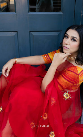 Apsara Red Organza Silk Saree Apsara Red Organza Silk Saree