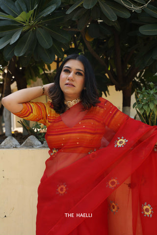 Apsara Red Organza Silk Saree Apsara Red Organza Silk Saree