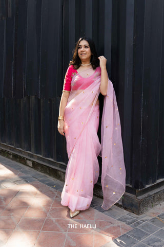 Noor Pink Organza Silk Saree Noor Pink Organza Silk Saree
