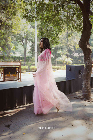 Noor Pink Organza Silk Saree Noor Pink Organza Silk Saree