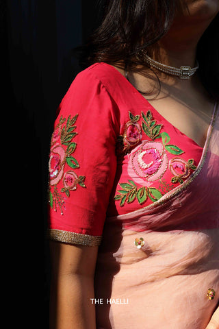 Noor Pink Organza Silk Saree Noor Pink Organza Silk Saree