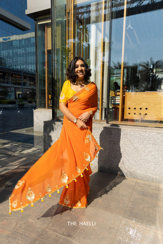 Kinari Orange Georgette Silk Saree Kinari Orange Georgette Silk Saree