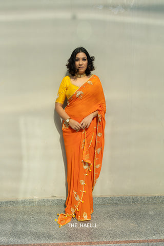 Kinari Orange Georgette Silk Saree Kinari Orange Georgette Silk Saree