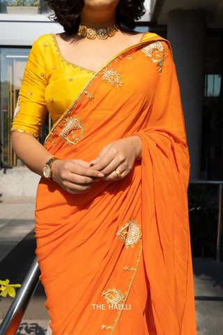 Kinari Orange Georgette Silk Saree Kinari Orange Georgette Silk Saree