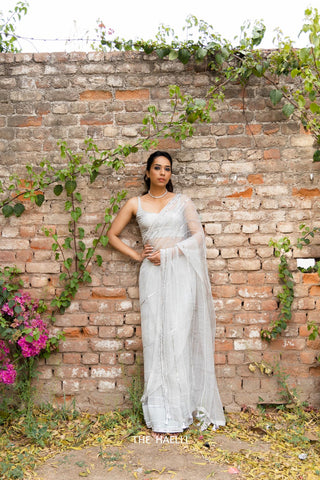 Maya Silver Organza Silk Saree Maya Silver Organza Silk Saree