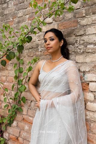 Maya Silver Organza Silk Saree Maya Silver Organza Silk Saree
