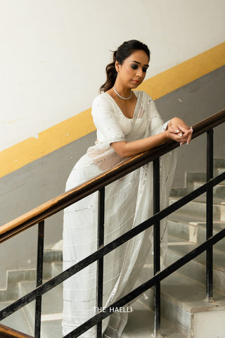 Maya Silver Organza Silk Saree Maya Silver Organza Silk Saree