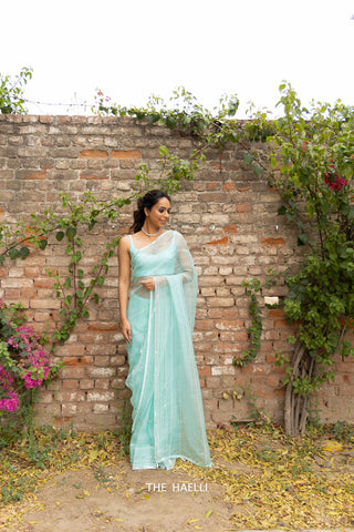 Maya Cyan Organza Silk Saree Maya Cyan Organza Silk Saree