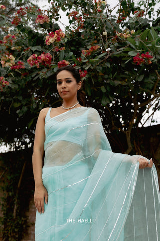 Maya Cyan Organza Silk Saree Maya Cyan Organza Silk Saree