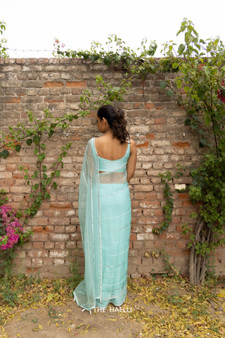 Maya Cyan Organza Silk Saree Maya Cyan Organza Silk Saree